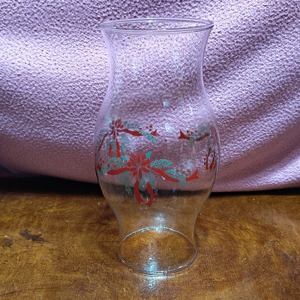 Decorative Glass Hurricane Vase with Red and Green Holiday Motif